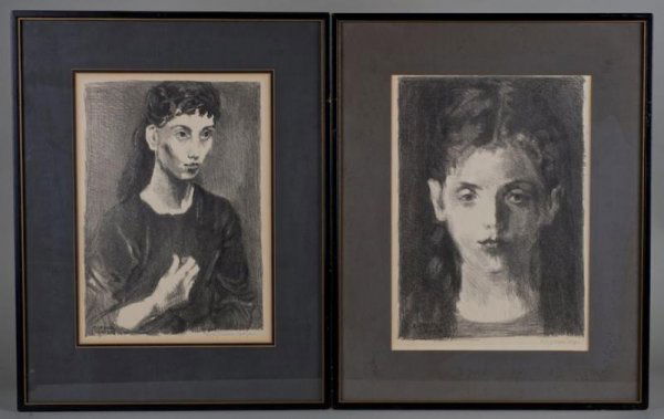 (2) pencil-signed lithographs by Raphael Soyer: (2) pencil-signed lithographs by Raphael Soyer, "Reflections" and another, 15" x 10.5" (sight), framed