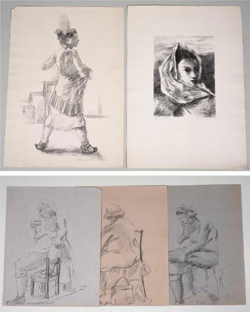 Drawing by Alexander Brook (1898-1980, American): Drawing by Alexander Brook (1898-1980, American), "The Model", with (3) other drawings attributed to the artist and (1) signed litho, largest: 15.5" x 11.5" (sheet), unframed Provenance: The Estate of