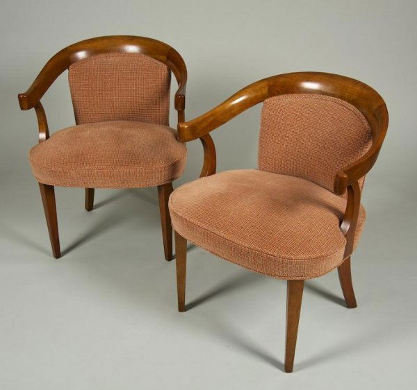 Pair Mid-Century armchairs manner of Gilbert Rohd: Pair Mid-Century armchairs manner of Gilbert Rohde, 20th century, 32"h x 25.5"w