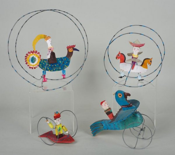 (4) kinetic sculptures by Roland Roure (b. 1940, : (4) kinetic sculptures by Roland Roure (b. 1940, French), Circa 1990s and later, largest: 12"h Provenance: The Collection of Caral Gimbel Lebworth, NY