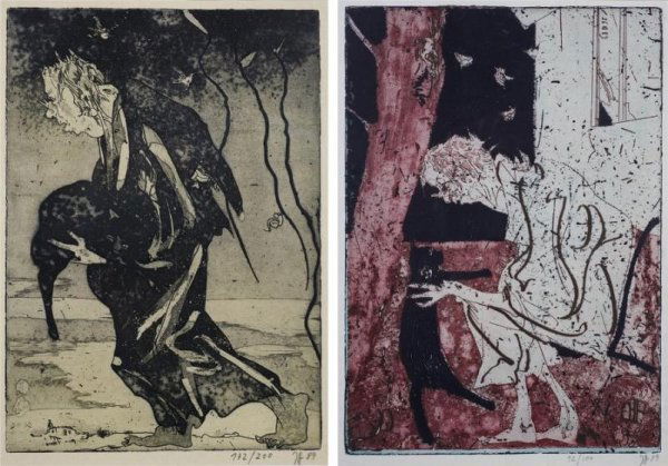 (2) signed etchings by Horst Janssen (1929-1995,: (2) signed etchings by Horst Janssen (1929-1995, German), Circa 1990, larger: 12" x 8.5" (sight), framed Provenance: Claude Bernard Gallery, NY