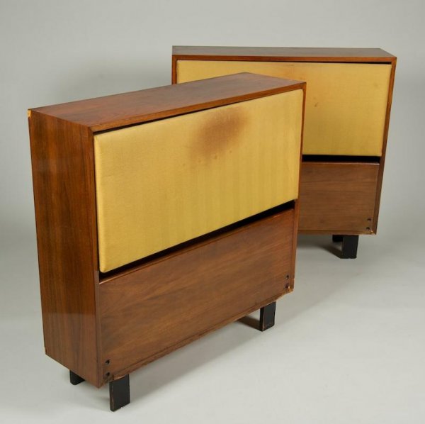 Pair early Herman Miller twin size storage headbo: Pair early Herman Miller twin size storage headboards, Mid 20th century, 39.5"h x 40"w x 12"d