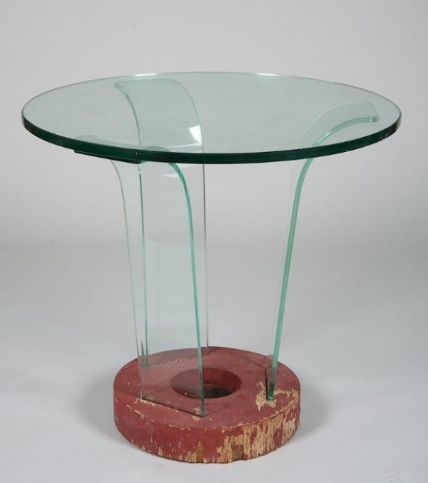 Nice Art Deco side table manner of Donald Deskey: Nice Art Deco side table manner of Donald Deskey, First half 20th century, 27.25"h x 30"dia.