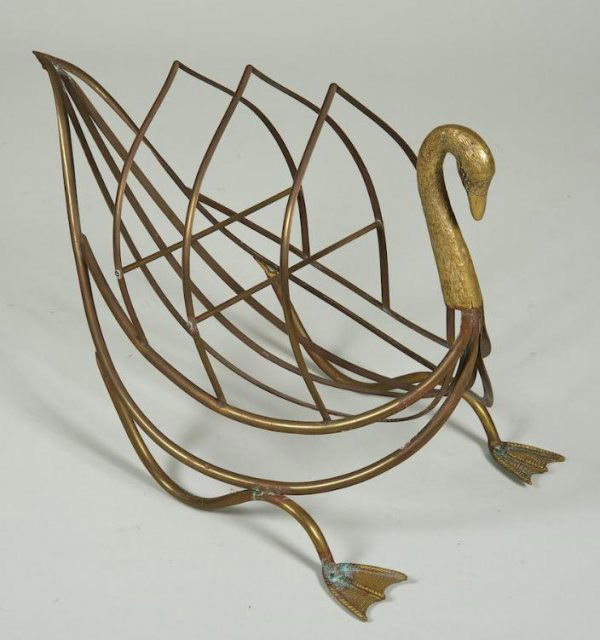 Mid-Century Italian swan-form magazine rack: Mid-Century Italian swan-form magazine rack, 20th century, possibly Jansen, 18"h x 24"l Provenance: Fawn Hill Farm, Morristown, NJ