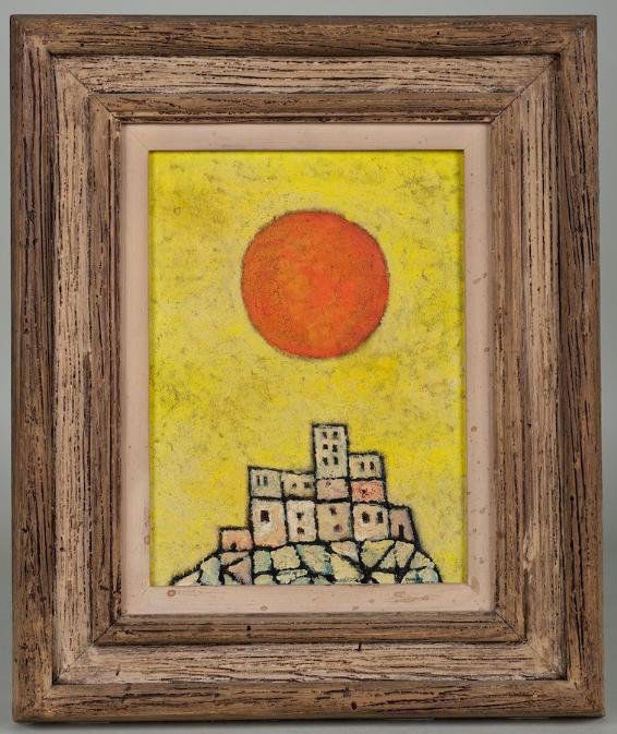Oil painting by David Shapiro (b. 1916, American): Oil painting by David Shapiro (b. 1916, American), "Hilltown", 10.5" x 7.75" (sight), framed