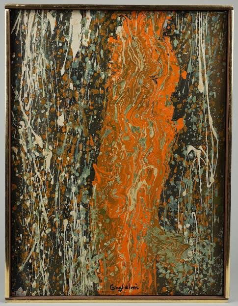 Mid-Century action painting signed Guglielmi: Mid-Century action painting signed Guglielmi, Untitled, 24" x 18" (sight), framed Provenance: The Estate of Arnold Newman, NY