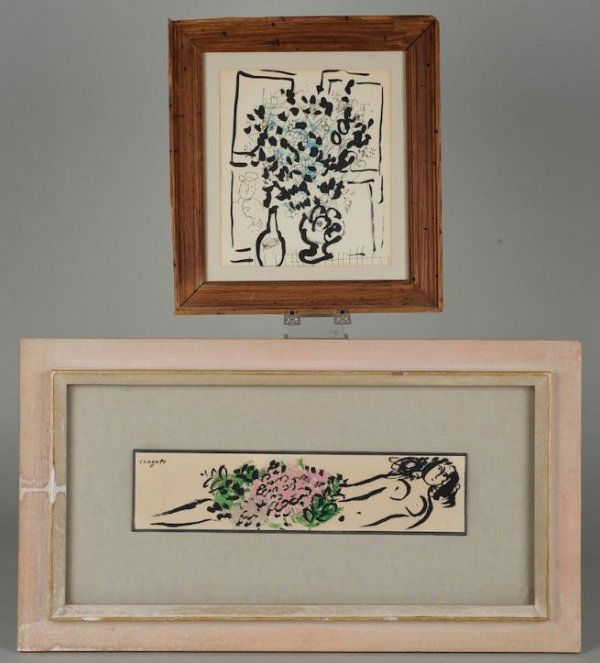(2) color lithos after Marc Chagall (Russian/Fren: (2) color lithos after Marc Chagall (Russian/French, 1887-1985), Larger: 8.5" x 7.75" (sight), framed Provenance: The Estate of Arnold Newman, NY