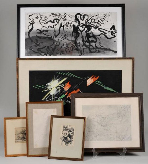 (6) Postwar and Contemporary drawings and prints: (6) Postwar and Contemporary drawings and prints, 20th century, incl. works by Jules Pascin (1885-1930, French), Esteban, Irene Renee, Deaton, etc., largest: 19.5" x 26", smallest: 5.5" x 4"