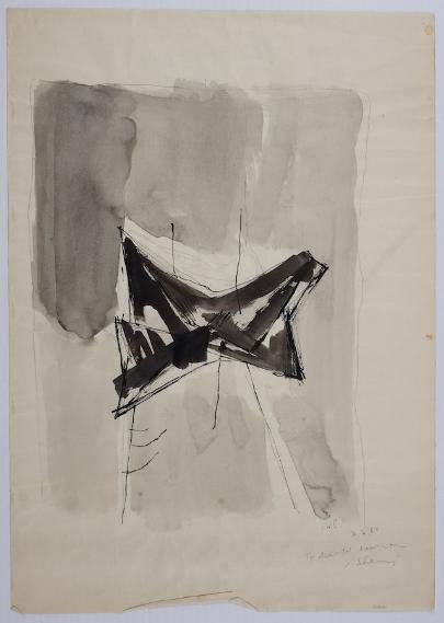 Ink drawing by Yehiel Shemi (1922-2003, Israeli): Ink drawing by Yehiel Shemi (1922-2003, Israeli), Untitled, 1958, signed and inscribed to Arnold Newman, 19.5" x 13.75" (sheet), unframed Provenance: The Estate of Arnold Newman, NY