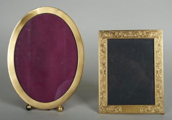 (2) American sterling silver gilt picture frames: (2) American sterling silver gilt picture frames, 20th century, incl. Gorham, larger: 10"h x 7.5"w, smaller: 8"h x 6.25"w