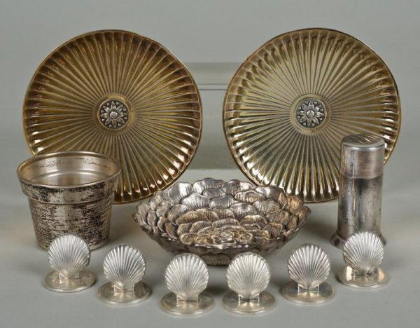 Buccellati, Tiffany and Cartier sterling table it: Buccellati, Tiffany and Cartier sterling table items, 20th century, (11) pieces, largest: 3.5"dia., approx. 7.9 ozt.