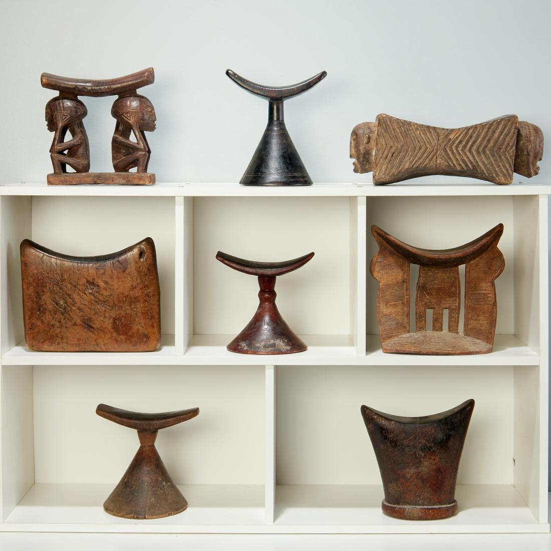 (8) African carved wood head rests (1 of 6)