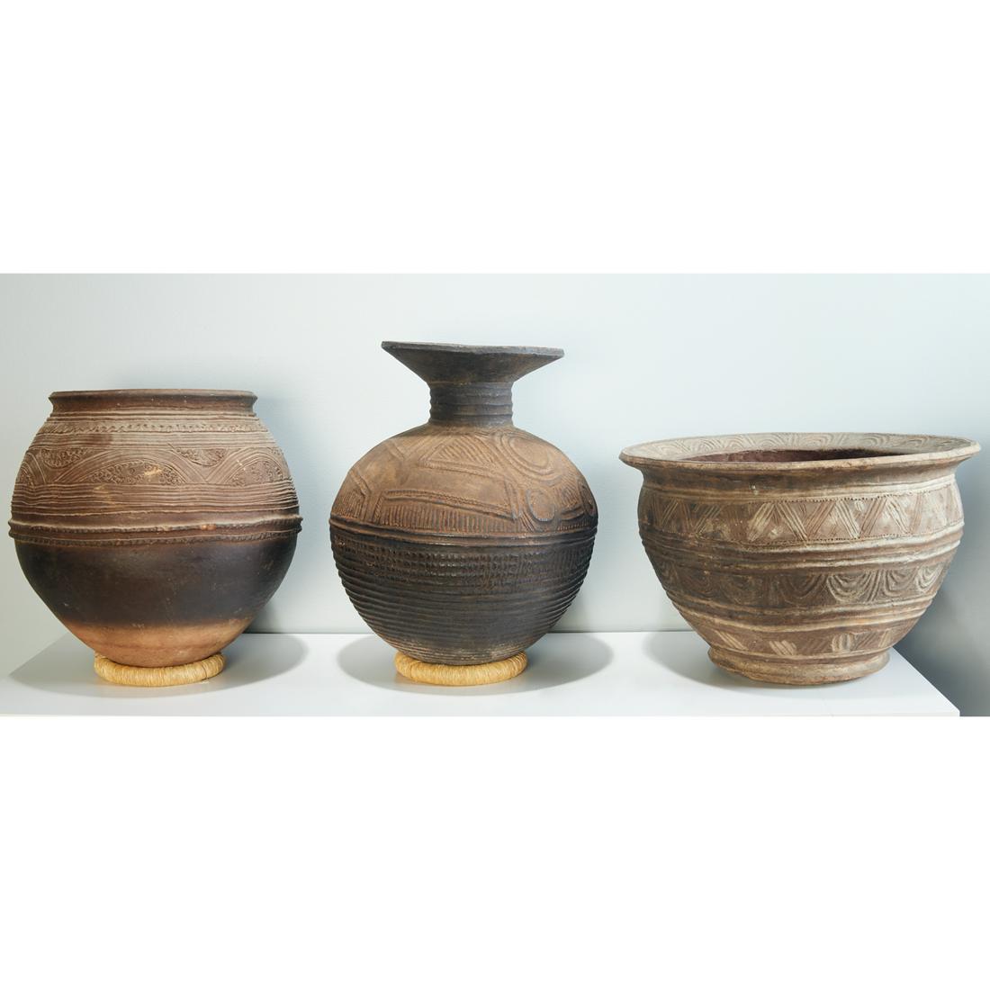 Nupe Peoples, (3) large terracotta vessels (1 of 7)