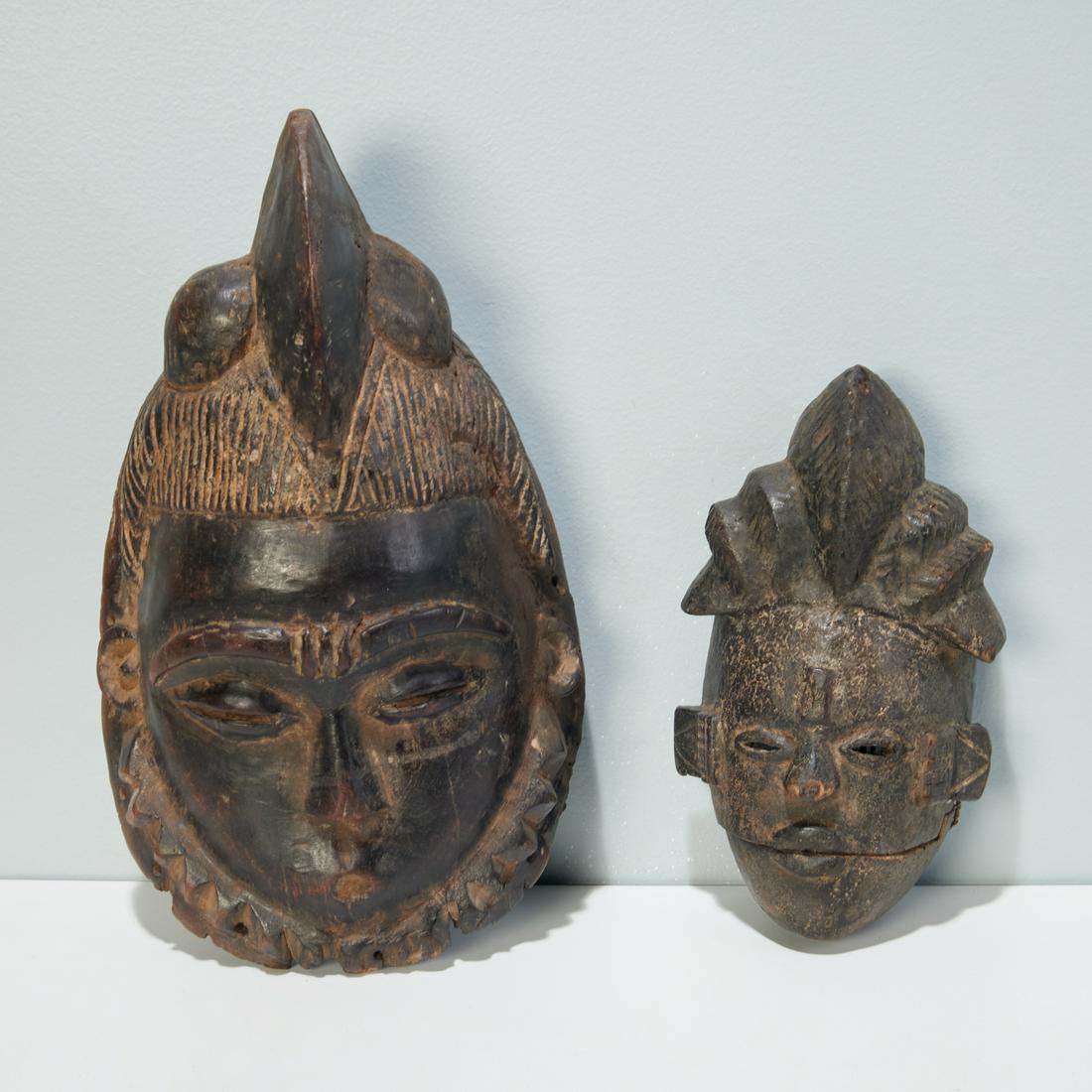 Ogoni and Punu Peoples, (2) carved wood masks (1 of 6)