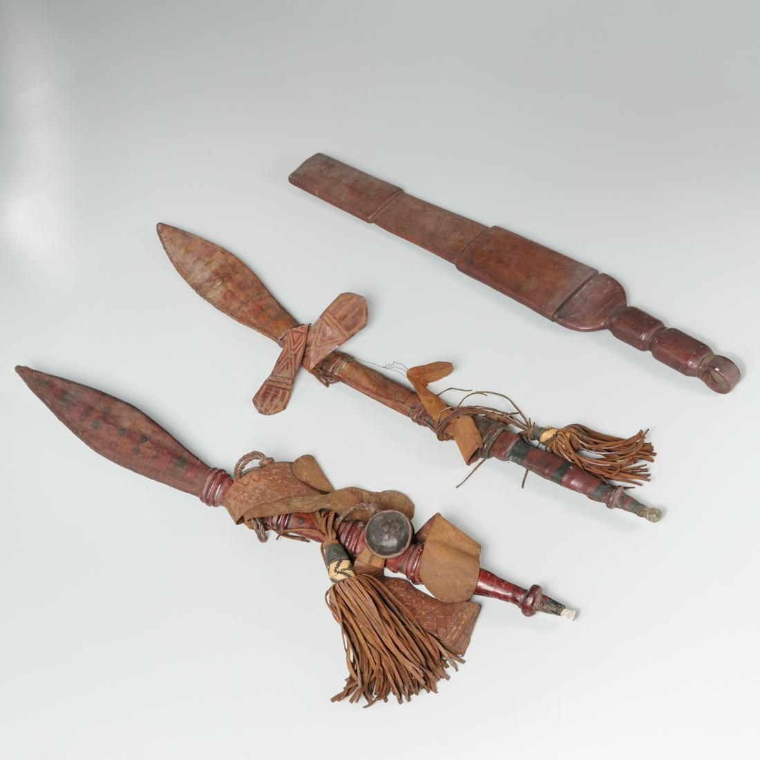 Tuareg Peoples, (3) swords in leather scabbards (1 of 5)