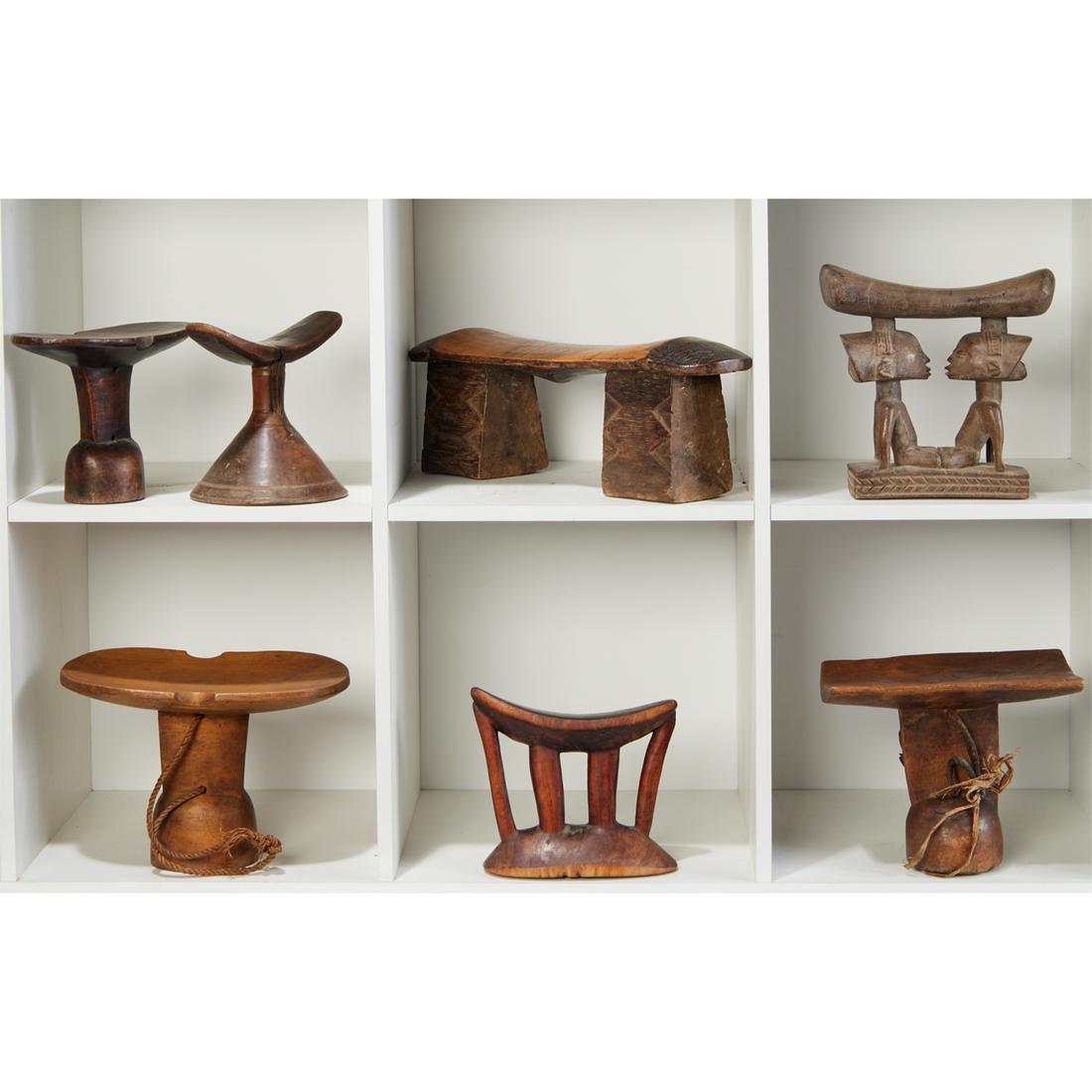 Group (7) African carved wood head rests (1 of 6)