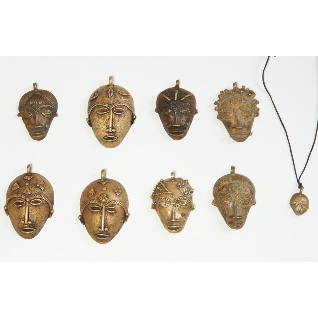 Baule Peoples, (9) bronze mask pendants (1 of 6)