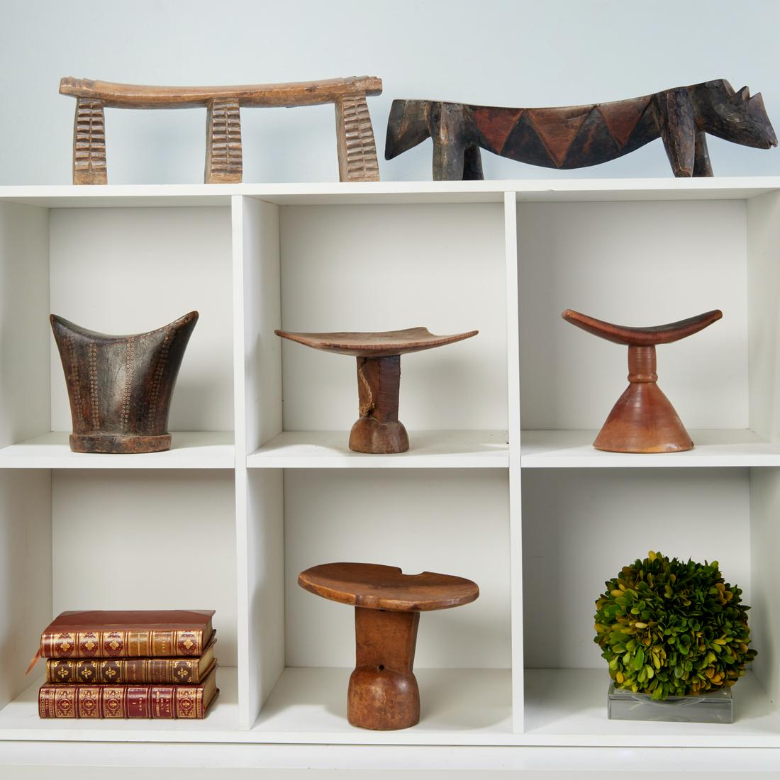 Group (6) African carved wood head rests (1 of 7)