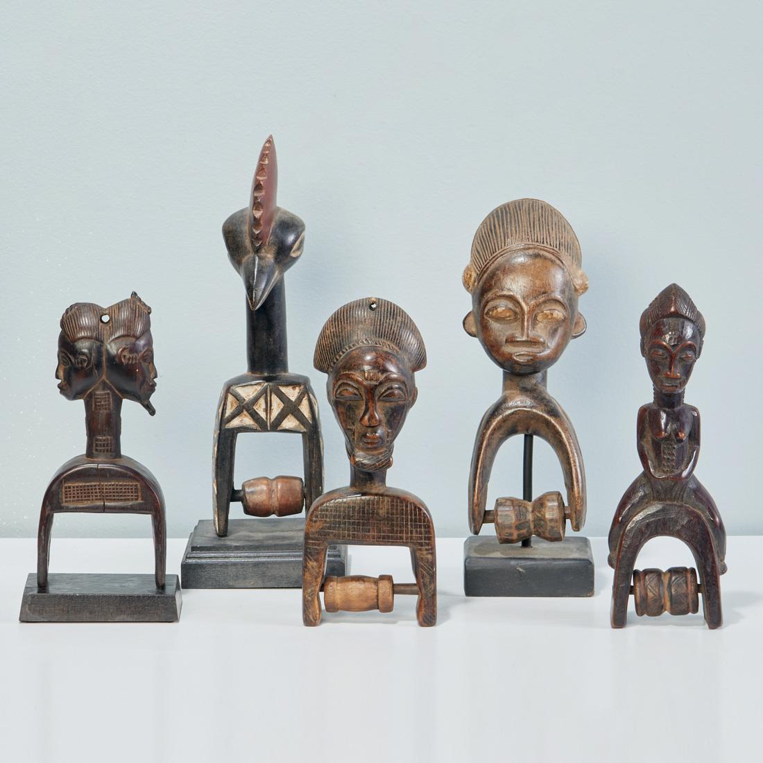 Group (5) African style figural heddle pulleys (1 of 6)