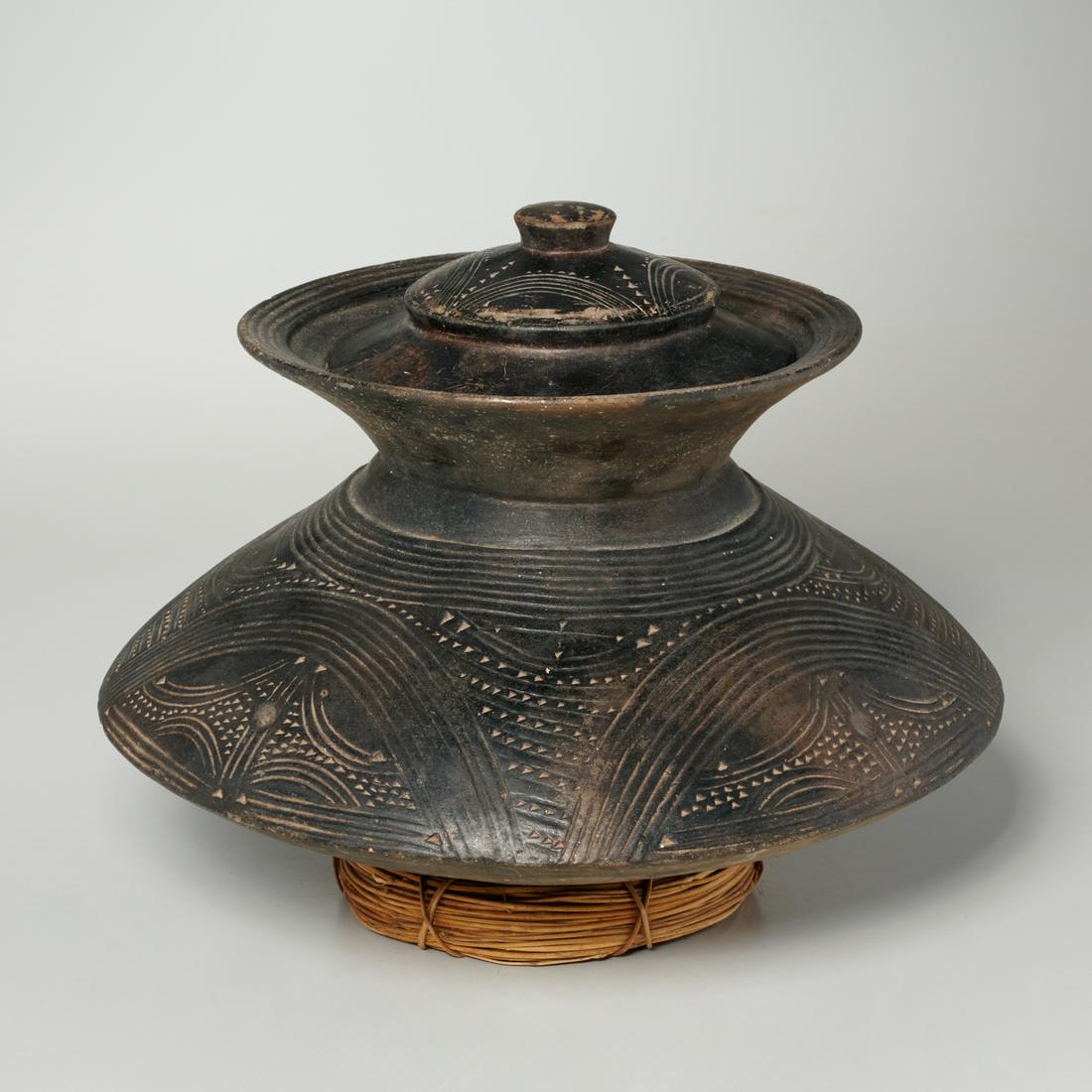 Akan Peoples, incised ceramic jar and cover (1 of 6)