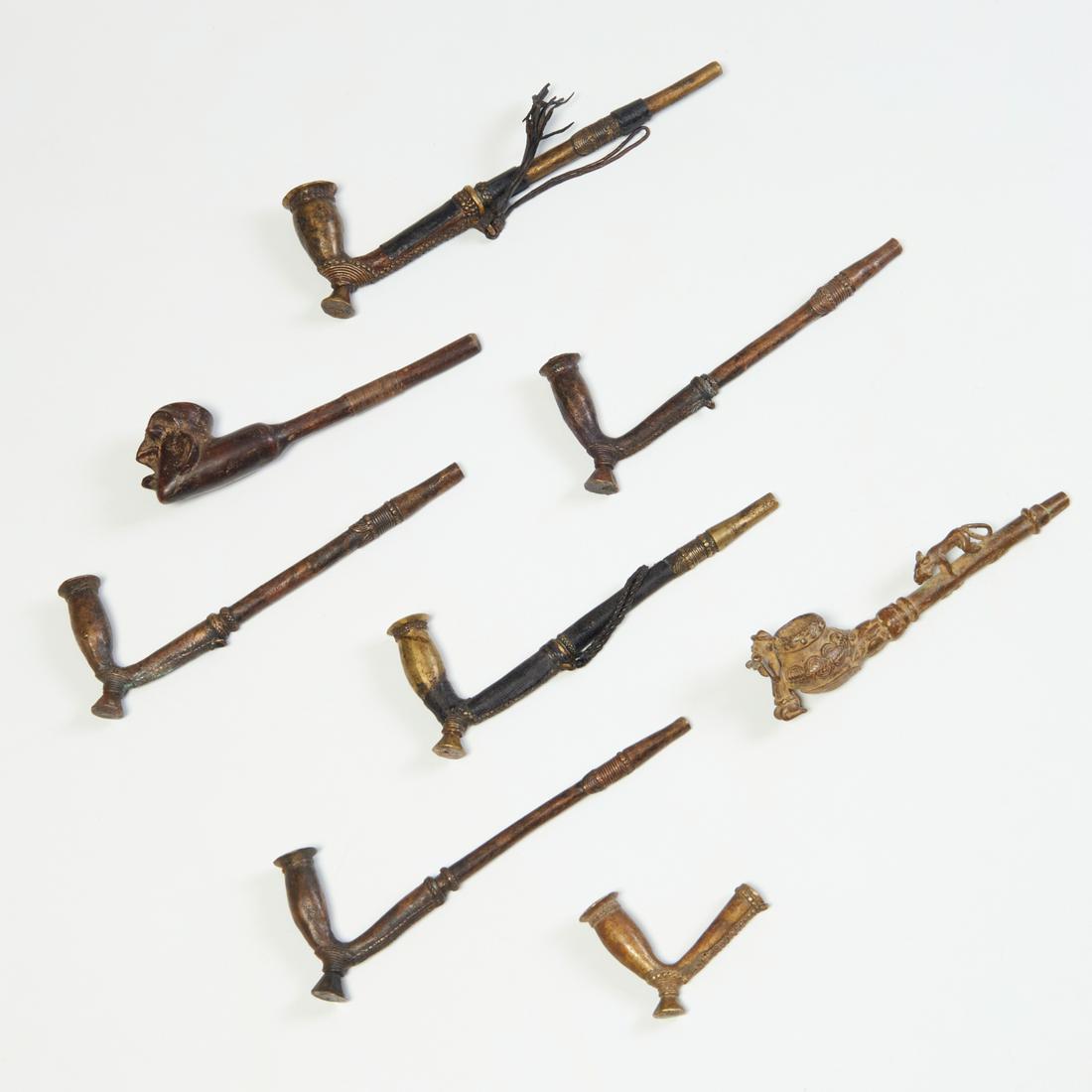 Group (8) West African bronze and carved pipes (1 of 5)