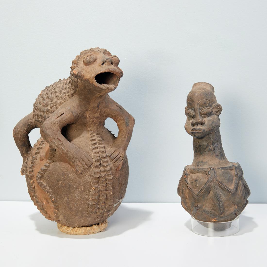 (2) African terracotta figural jugs (1 of 5)