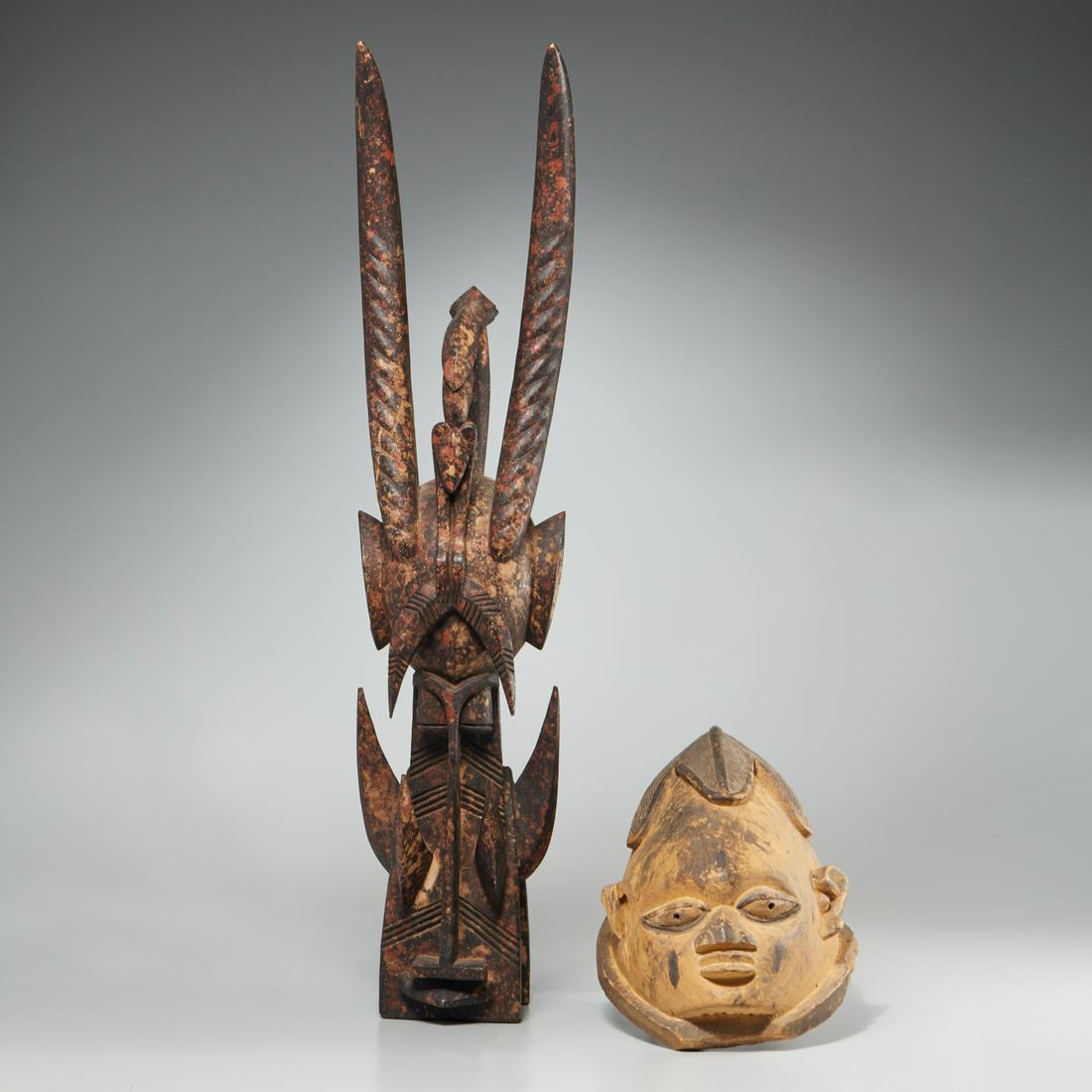 (2) African carved and painted wood masks (1 of 6)