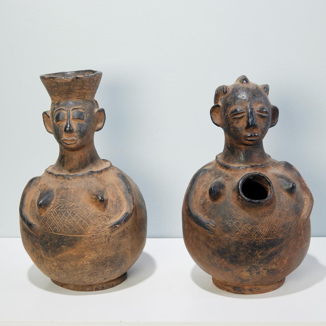 Kuba Peoples, pair figural head jugs (1 of 6)