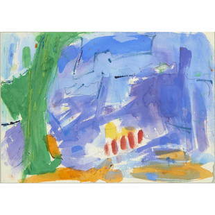 Jennie Haddad, mixed media on paper, c. 1981: Jennie Haddad, mixed media on paper, c. 1981, Jennie Haddad (American, 1906-1996), "Light Shines Through Broken Clouds", watercolor, graphite, tempera on paper, signed lower left, title noted on verso