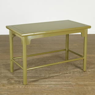 Tommi Parzinger style lacquered sofa table: Tommi Parzinger style lacquered sofa table, 20th c., in the Chinese taste, avocado green lacquer, unmarked, 27.25"h x 42"w x 23"d