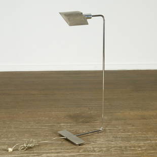 Cedric Hartman, unusal variant 1MUWV floor lamp: Cedric Hartman, unusal variant 1MUWV floor lamp, c. 1985, American, chromed brass, with pierced swivel shade, Lucite knob, on telescoping stem, stamped facsimile signature and serial number to