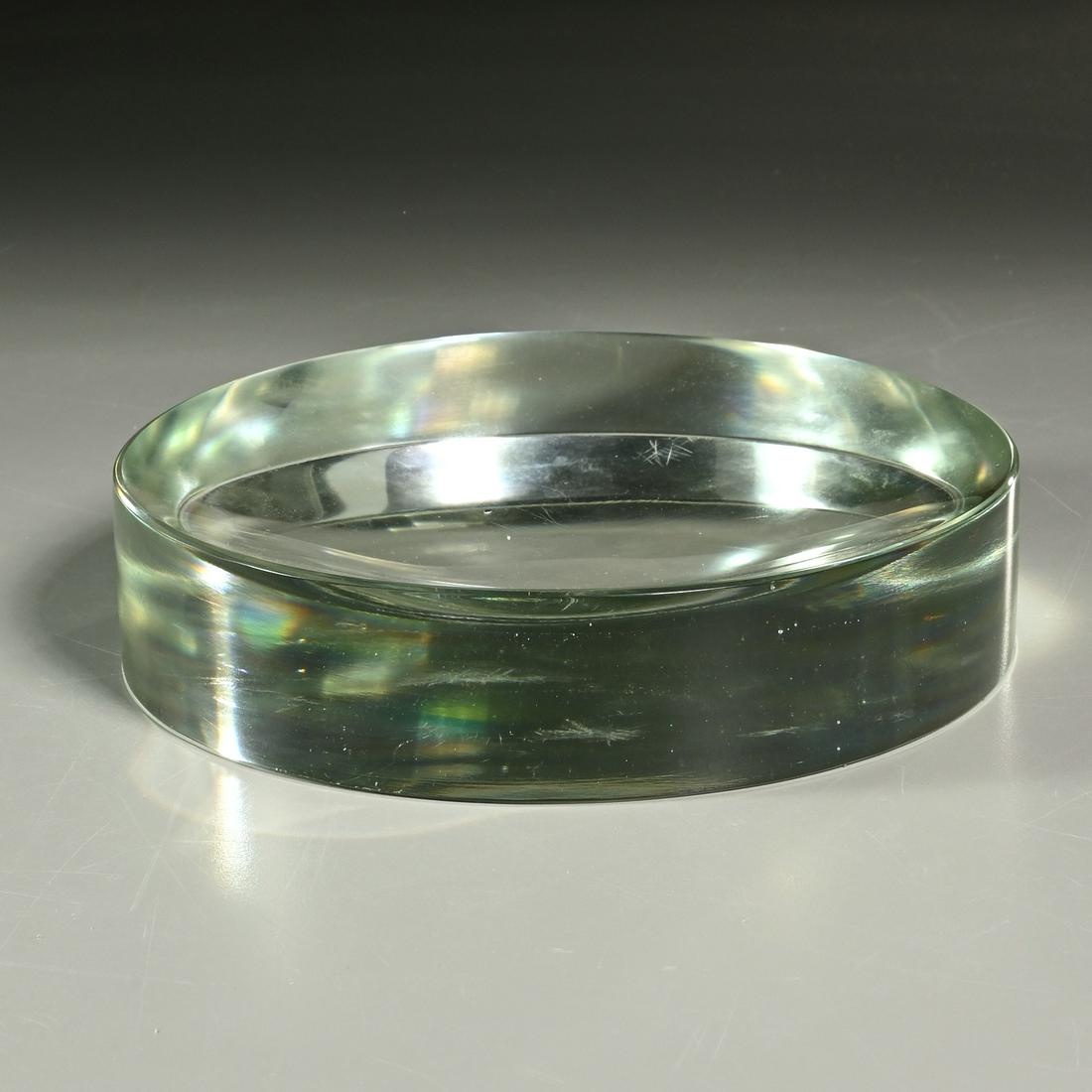 Ward Bennett for Tiffany, modernist videpoche: Ward Bennett for Tiffany, modernist videpoche, c. 1980, American, crystal, etch signed "Tiffany & Company Ward Bennet designer", 2"h x 7.5"dia