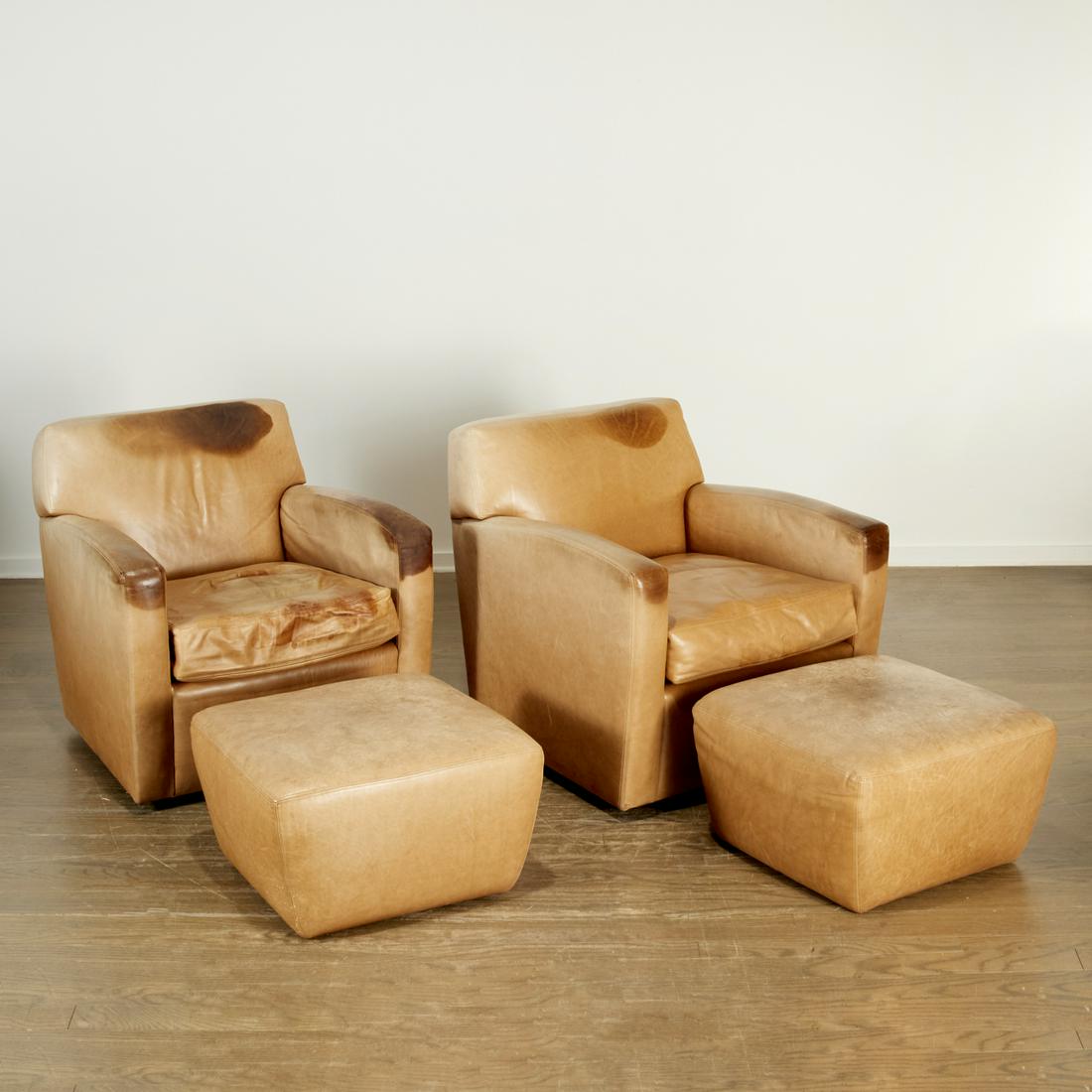 A. Rudin, pair leather swivel chairs and ottomans (1 of 13)