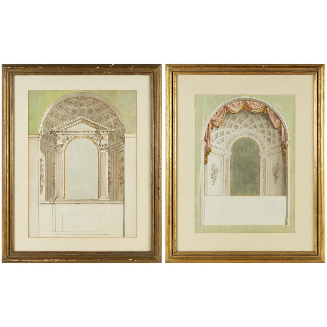Pair antique Neoclassical architectural drawings (1 of 8)