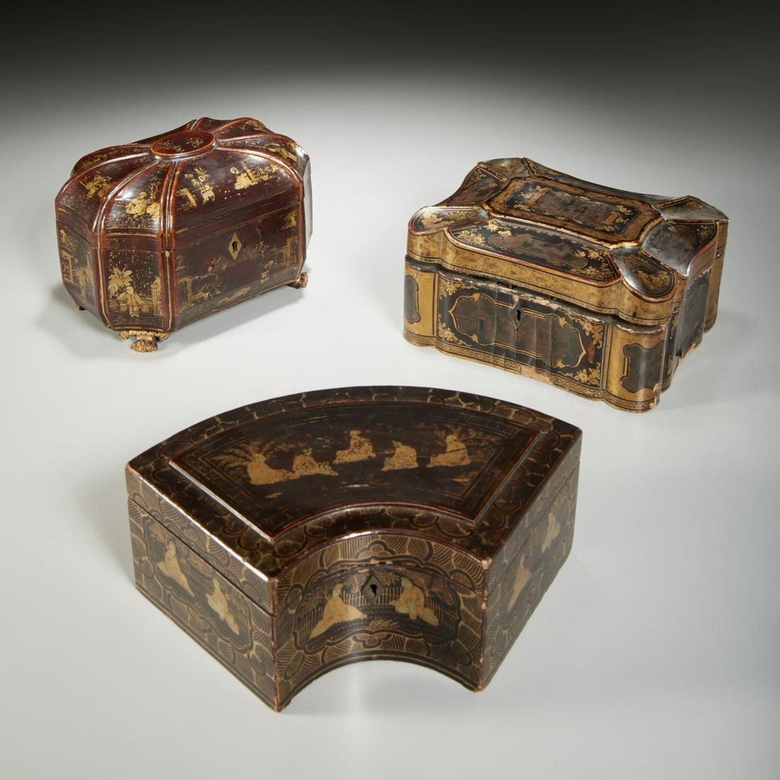 (3) Chinese Export lacquer tea caddies (1 of 7)