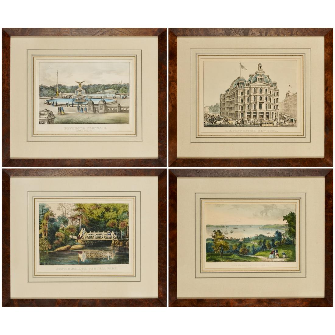 Currier & Ives, (4) hand-colored lithographs (1 of 8)