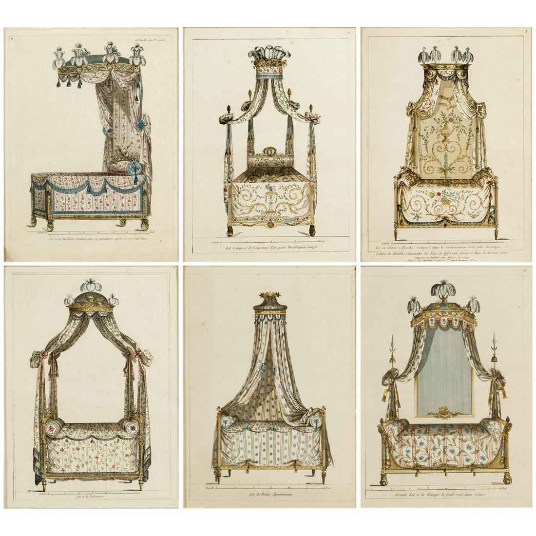 Set (6) Louis XVI bed engravings, 1789 (1 of 10)