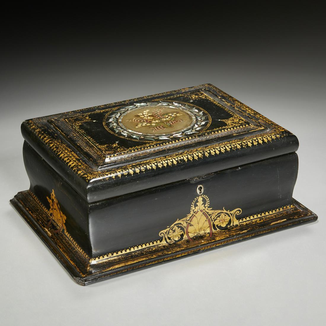 Victorian inlaid papier mache sewing box (1 of 9)