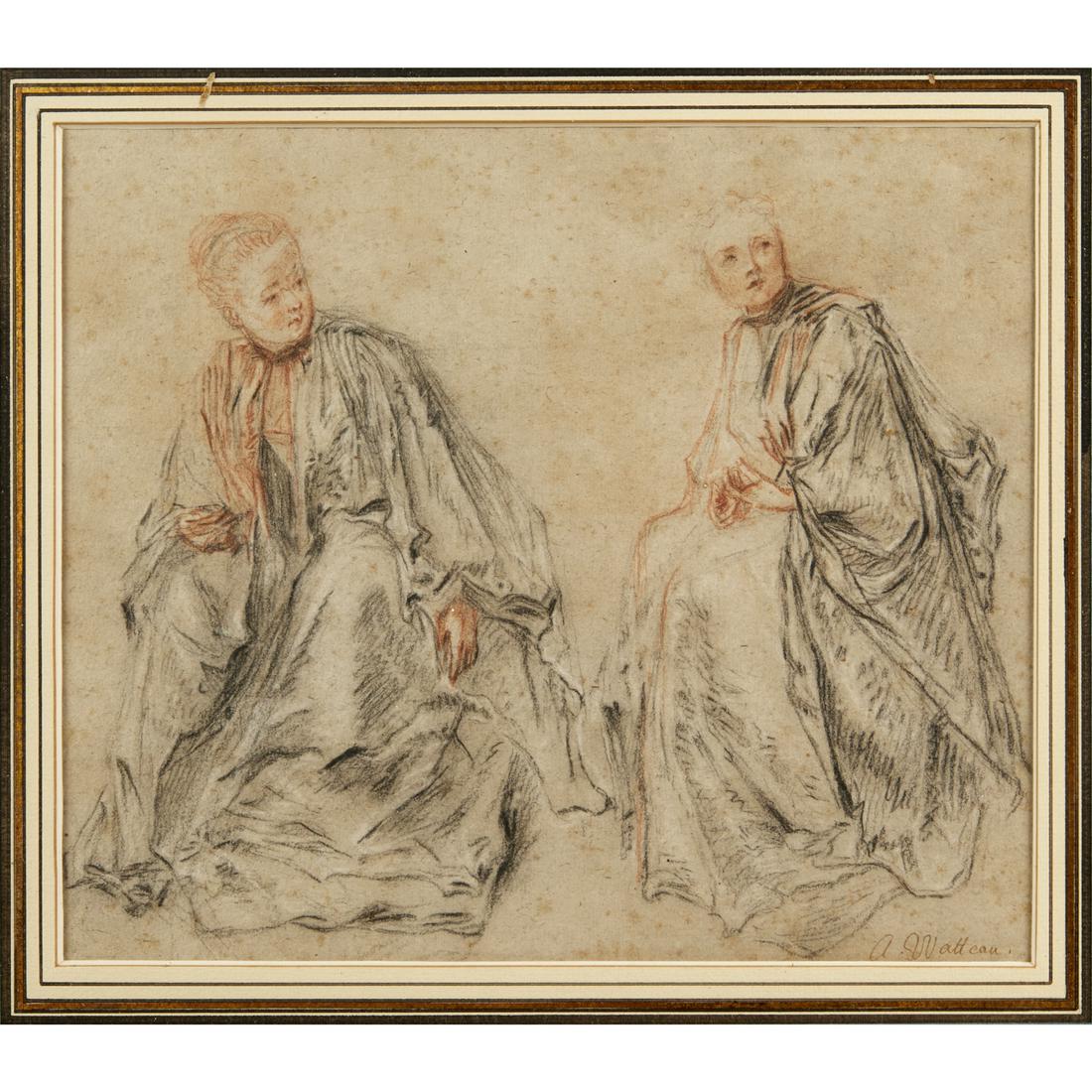 Jean Antoine Watteau (after), charcoal drawing (1 of 6)