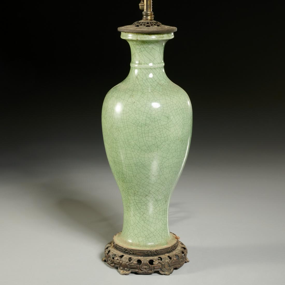 Chinese celadon crackle glaze porcelain vase lamp (1 of 6)
