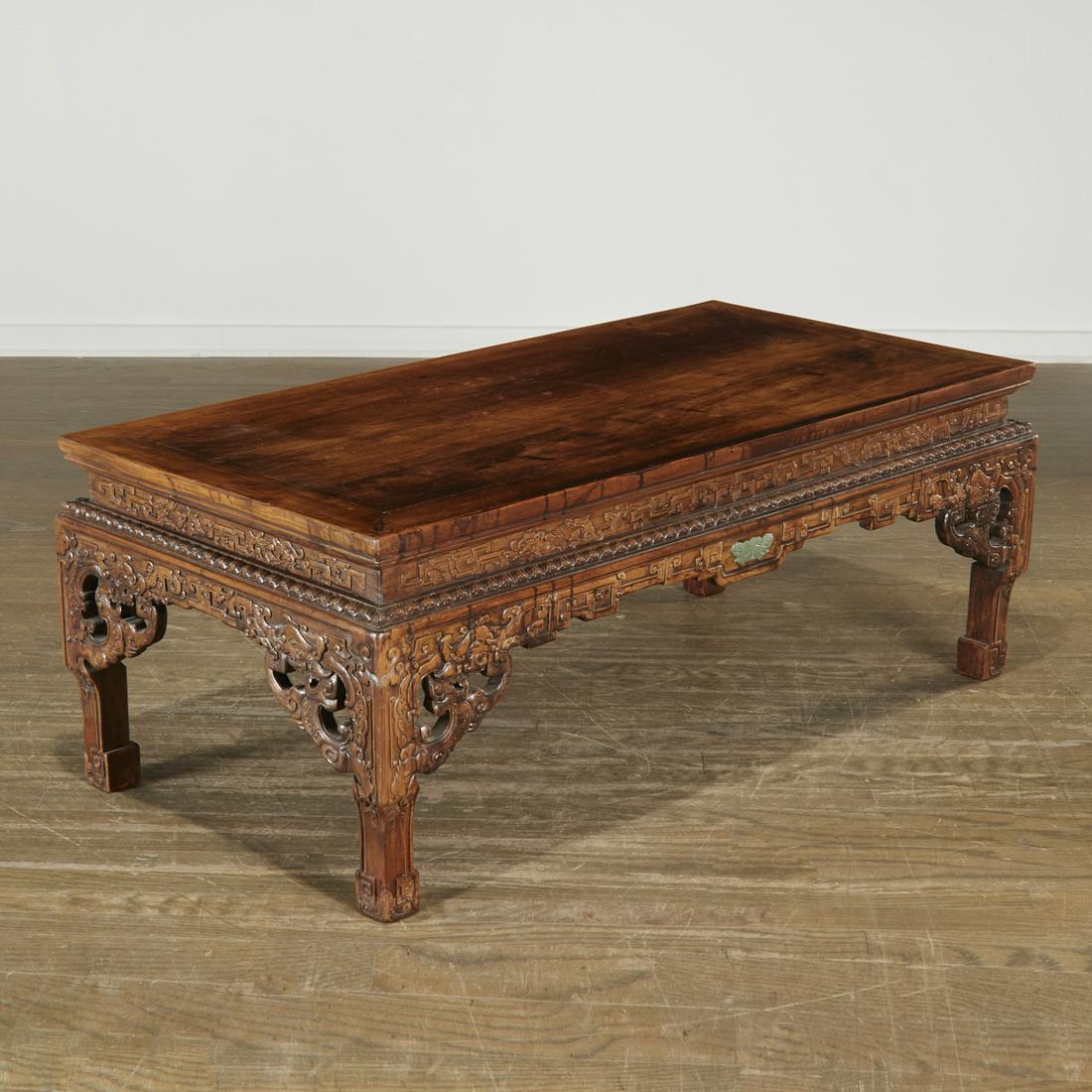 Nice Chinese jade inset hardwood low table (1 of 9)
