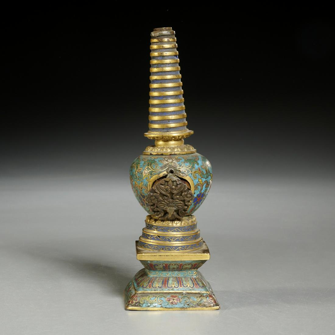 Chinese gilt bronze and cloisonne Stupa (1 of 5)