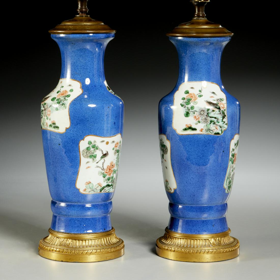 Pair Chinese powder blue porcelain vase lamps (1 of 6)