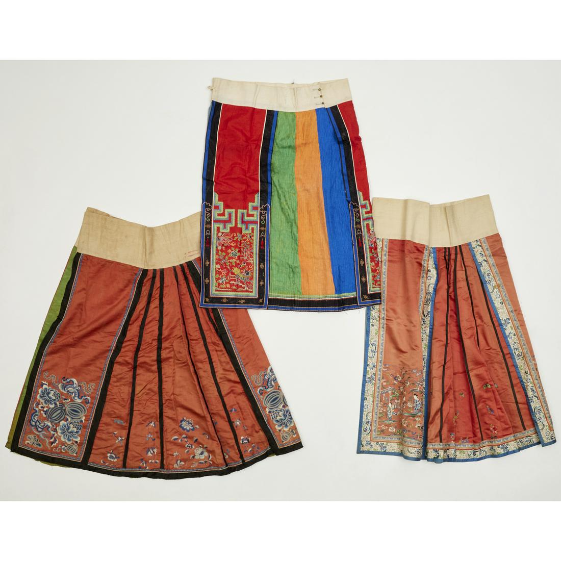 (3) antique Chinese embroidered silk skirts (1 of 9)