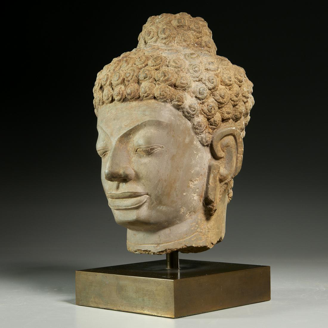 Khmer or Thai grey sandstone Buddha head (1 of 10)