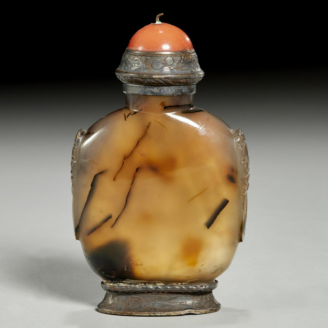 Chinese silver mounted hardstone snuff bottle (1 of 8)