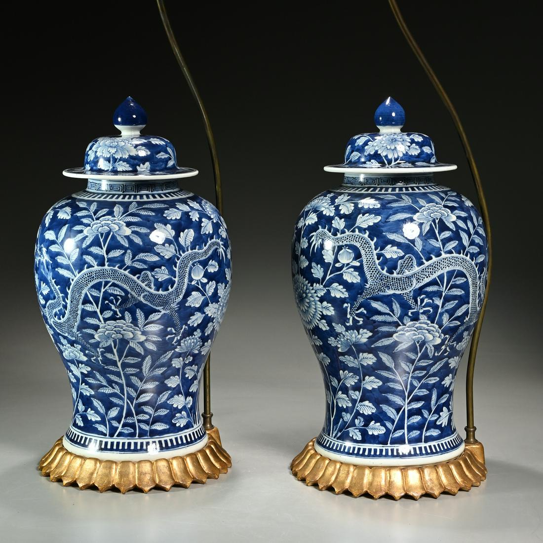 Pair large Chinese blue and white lidded jars (1 of 9)