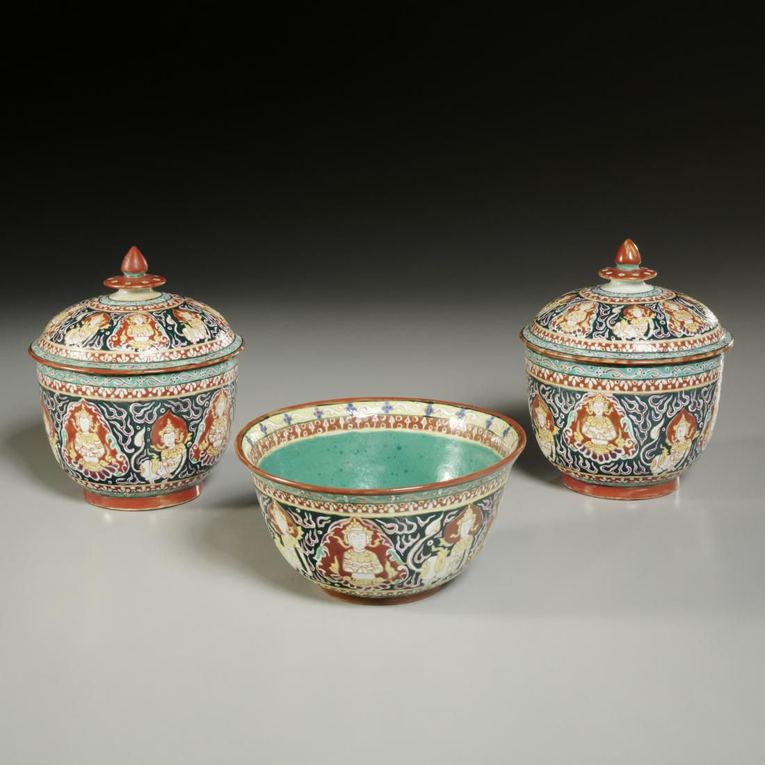 (3) Chinese Export Thai benjarong vessels (1 of 5)