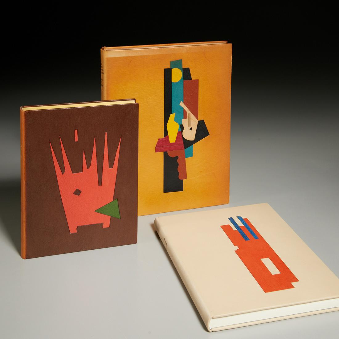 (3) Vols., Art & Dance, Modernist leather bindings: (3) Vols., Art & Dance, Modernist leather bindings, Three unattributed inlaid bindings, two in custom slipcases, including: The Dance Through the Ages, Walter Sorell, Grosset & Dunlap, 1967, 11.5"h x 
