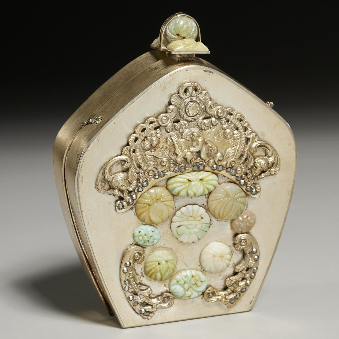 Vintage silver evening bag with enamel & jade (1 of 5)